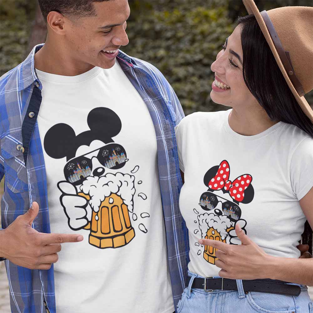 Matching Mickey And Minnie Drinking Couple T-Shirt Disney Holding Beer Gift Shirt For Him Her