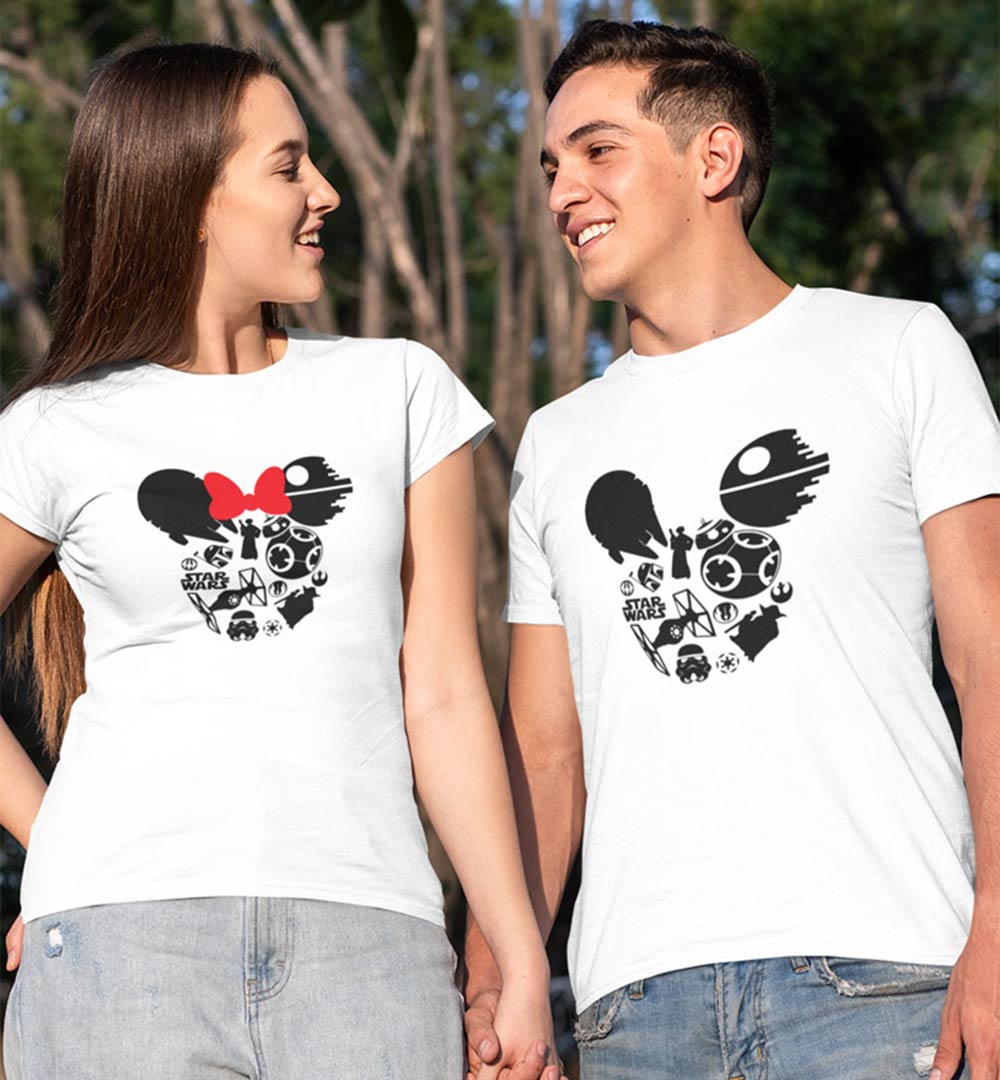 Matching Mickey And Minnie Machine Couple T-Shirt | Disney Couple ...