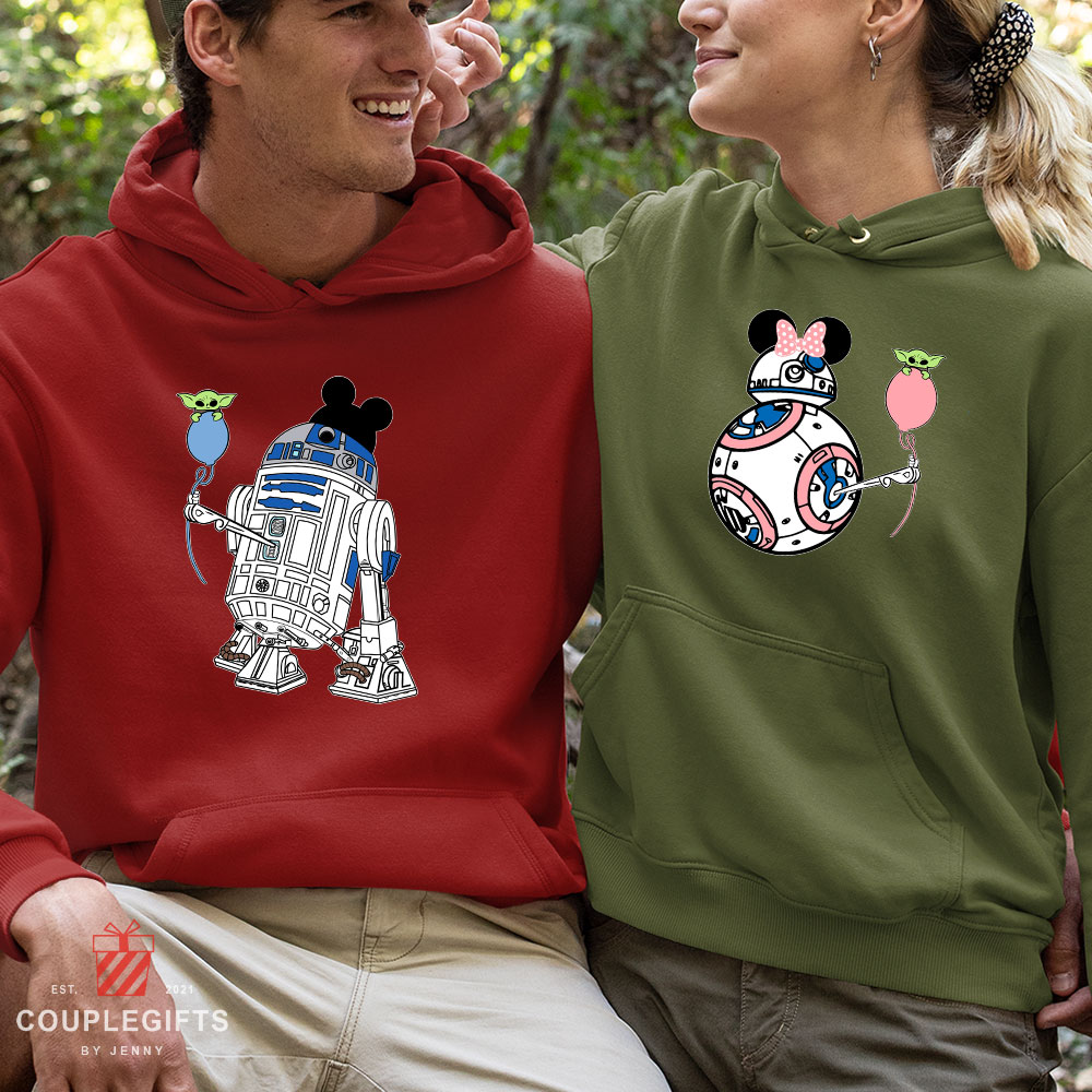 Mickey R2D2 and BB8 Star Wars Matching Hoodies For Couples